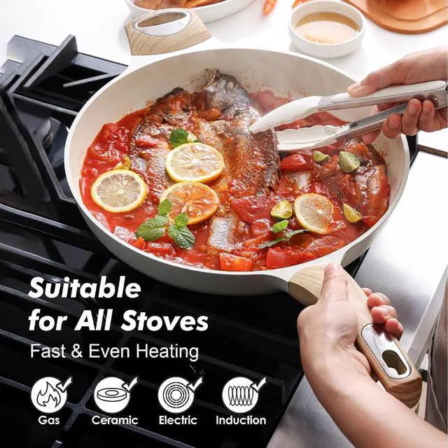 Alt view image 4 of 7 - Ceramic Nonstick Frying Pan Skillet 12.5Inch Non Stick Pan with Ergonomic Handle, Non-toxic Healthy Large Cooking Chef's Pan, Free of Intentionally Added PFOA/PFAS/PTFE, Induction Compatible