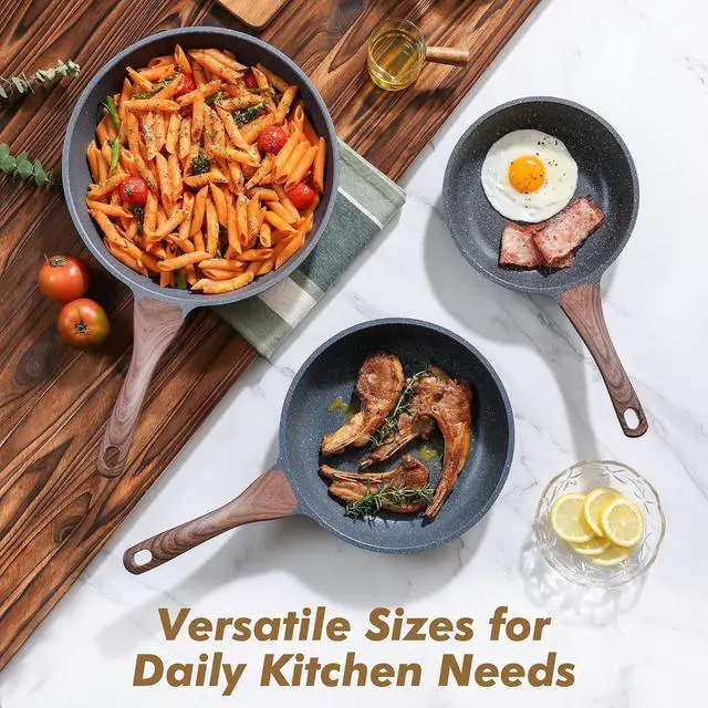 Alt view image 5 of 7 - Nonstick Frying Pan Skillets, Swiss Granite Coating Omelette Pans, Healthy Cookware Chef's Pan, Free of Intentionally Added PFOA (8+9.5+11 Inch)