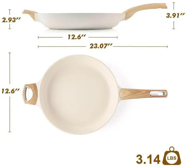 Alt view image 6 of 7 - Ceramic Nonstick Frying Pan Skillet 12.5Inch Non Stick Pan with Ergonomic Handle, Non-toxic Healthy Large Cooking Chef's Pan, Free of Intentionally Added PFOA/PFAS/PTFE, Induction Compatible