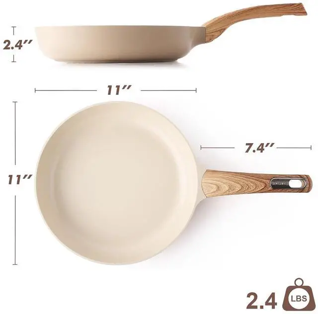 Alt view image 2 of 3 - Nonstick Frying Pan Skillet, Egg pan, Omelette Pan, Healthy Cookware Chef's Pan, PFOA Free, 11 Inch, Taupe