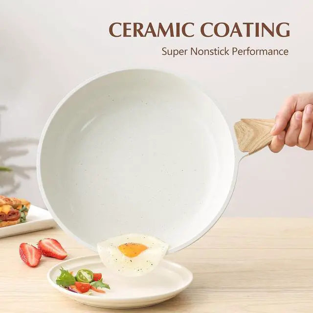 Alt view image 2 of 7 - Nonstick Ceramic Frying Pan Skillet with Lid, 12.5 Inch Omelet Pan, Healthy Non Toxic Chefs Pan, Induction Compatible Egg Pan with Heat Resistant Handle, Free of Intentionally Added PFAS/PTFE