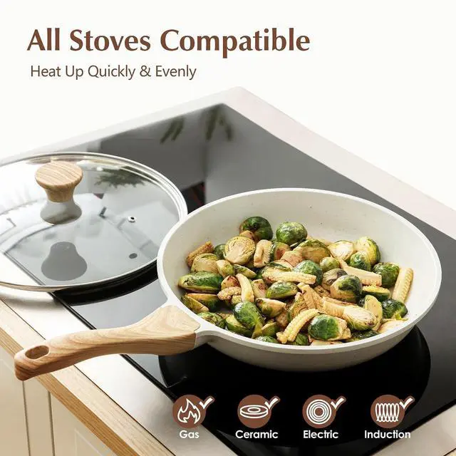 Alt view image 4 of 7 - Nonstick Ceramic Frying Pan Skillet with Lid, 12.5 Inch Omelet Pan, Healthy Non Toxic Chefs Pan, Induction Compatible Egg Pan with Heat Resistant Handle, Free of Intentionally Added PFAS/PTFE