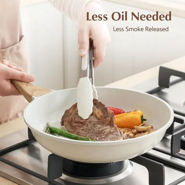 Alt view image 3 of 7 - Nonstick Ceramic Frying Pan Skillet with Lid, 12.5 Inch Omelet Pan, Healthy Non Toxic Chefs Pan, Induction Compatible Egg Pan with Heat Resistant Handle, Free of Intentionally Added PFAS/PTFE