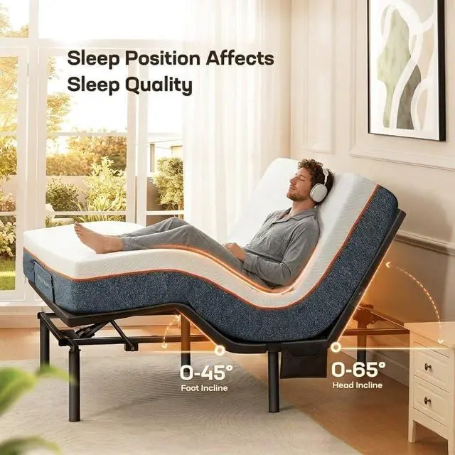 Alt view image 3 of 7 - AMADA HOMEFURNISHING Queen Adjustable Bed Frame and 10 Inch Gel Memory Foam Mattress Set, Head & Foot Incline, Wireless Remote, USB Ports, LED Night Light