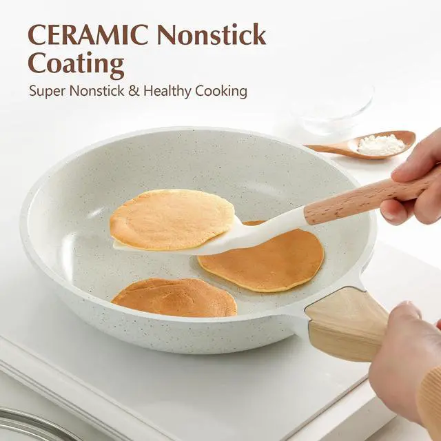 Alt view image 7 of 7 - Nonstick Ceramic Frying Pan Skillet with Lid, 12.5 Inch Omelet Pan, Healthy Non Toxic Chefs Pan, Induction Compatible Egg Pan with Heat Resistant Handle, Free of Intentionally Added PFAS/PTFE