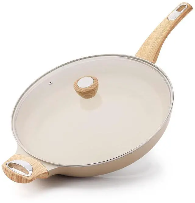 Main image of Ceramic Nonstick Frying Pan Skillet with Lid 12.5Inch Large Non Stick Non-toxic Healthy Kitchen Cooking Chef's Pan, Free of Intentionally Added PFOA/PFAS/PTFE, Induction Compatible