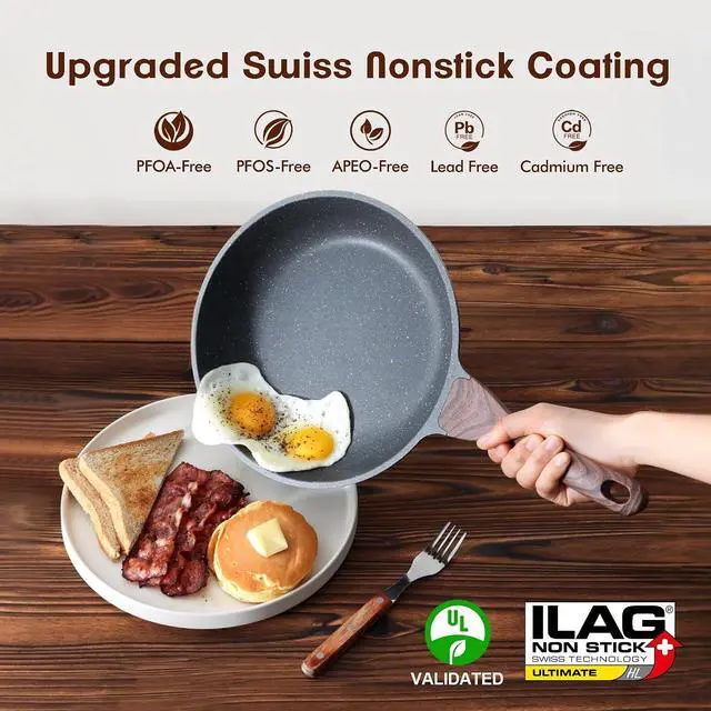Alt view image 2 of 7 - Nonstick Frying Pan Skillet, Swiss Granite Coating Omelette Pan, Healthy Stone Cookware Chef's Pan, PFOA Free (8/9.5/10/11/12.5 Inch) (10 Inch)