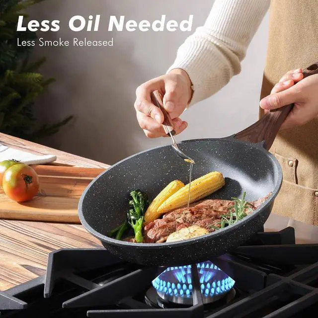 Alt view image 6 of 7 - Nonstick Frying Pan Skillets, Swiss Granite Coating Omelette Pans, Healthy Cookware Chef's Pan, Free of Intentionally Added PFOA (8+9.5+11 Inch)
