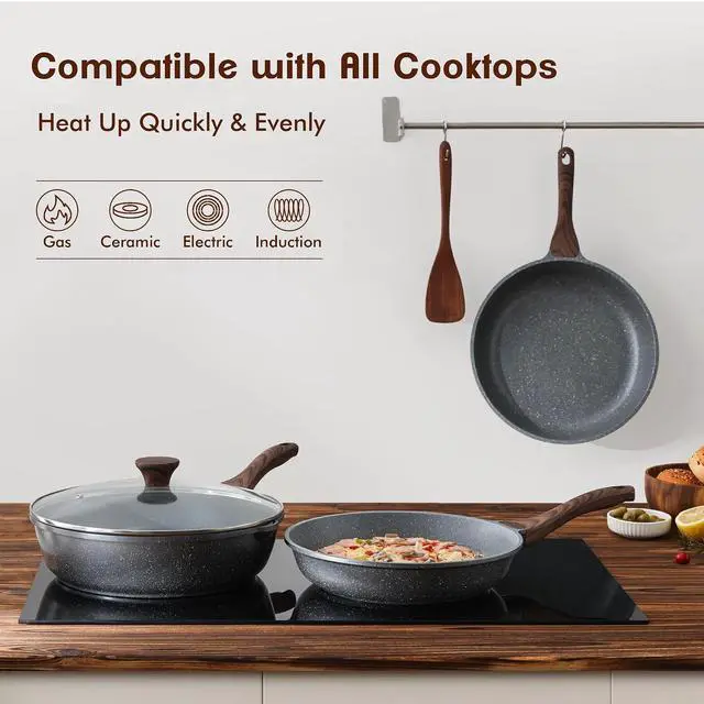 Alt view image 3 of 7 - Nonstick Frying Pan Skillet, Swiss Granite Coating Omelette Pan, Healthy Stone Cookware Chef's Pan, PFOA Free (8/9.5/10/11/12.5 Inch) (10 Inch)