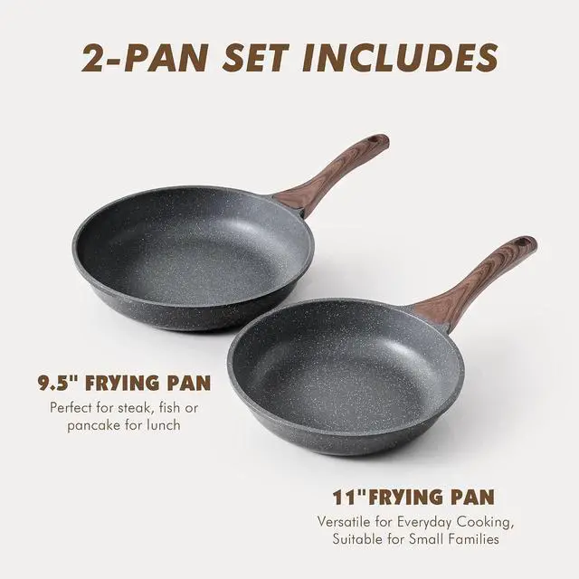 Alt view image 3 of 7 - Nonstick Frying Pan Skillets, Swiss Granite Coating Omelette Pans, Healthy Cookware Chef's Pans, Free of Intentionally Added PFOA (9.5+11 Inch)