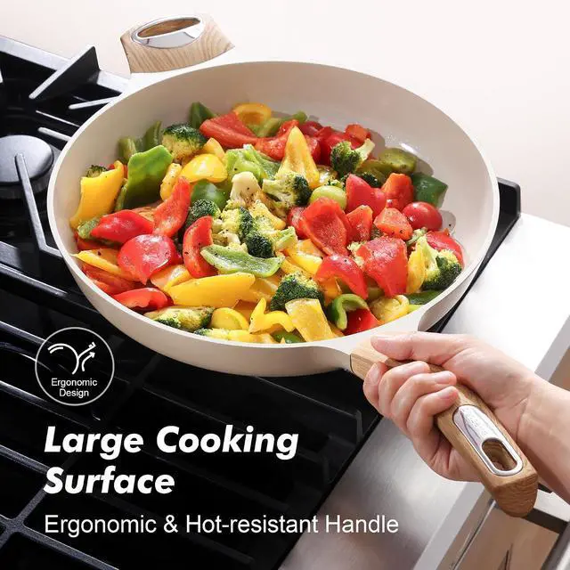 Alt view image 6 of 7 - Ceramic Nonstick Frying Pan Skillet with Lid 12.5Inch Large Non Stick Non-toxic Healthy Kitchen Cooking Chef's Pan, Free of Intentionally Added PFOA/PFAS/PTFE, Induction Compatible