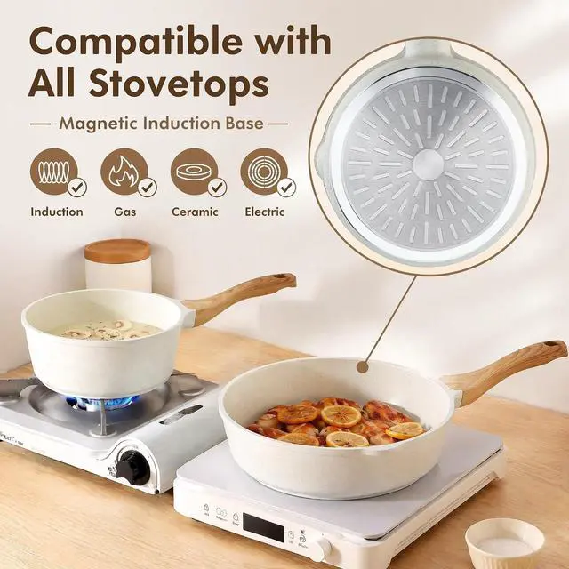 Alt view image 4 of 7 - Nonstick Ceramic Cookware Set, 13-Piece Non-toxic Pots and Pans Set, Healthy Kitchen Cooking Set with Stay-Cool Handles, Silicone Tools and Pot Protectors, PFAS Free