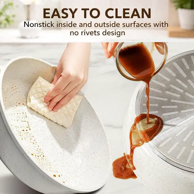 Alt view image 5 of 7 - Nonstick Ceramic Cookware Set, 13-Piece Non-toxic Pots and Pans Set, Healthy Kitchen Cooking Set with Stay-Cool Handles, Silicone Tools and Pot Protectors, PFAS Free