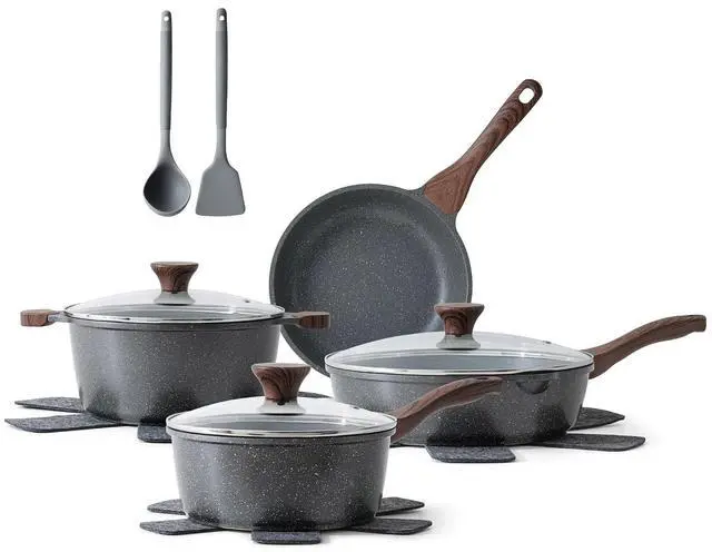Main image of Nonstick Cookware Set 13-Piece, Non Stick Pots and Pans Set with Swiss Granite Coating, Healthy Kitchen Cooking Set, Stay-Cool Handles, Induction Compatible, PFOA/PFOS Free
