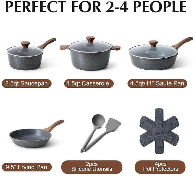 Alt view image 2 of 7 - Nonstick Cookware Set 13-Piece, Non Stick Pots and Pans Set with Swiss Granite Coating, Healthy Kitchen Cooking Set, Stay-Cool Handles, Induction Compatible, PFOA/PFOS Free