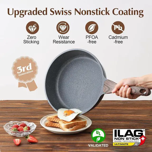 Alt view image 3 of 7 - Nonstick Cookware Set 13-Piece, Non Stick Pots and Pans Set with Swiss Granite Coating, Healthy Kitchen Cooking Set, Stay-Cool Handles, Induction Compatible, PFOA/PFOS Free