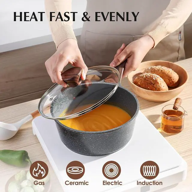 Alt view image 4 of 7 - Nonstick Cookware Set 13-Piece, Non Stick Pots and Pans Set with Swiss Granite Coating, Healthy Kitchen Cooking Set, Stay-Cool Handles, Induction Compatible, PFOA/PFOS Free