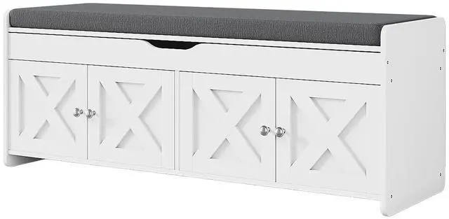 Main image of Pipishell Shoe Storage Bench, 2-Tier with Cushioned Seat, Entryway Bench with Adjustable Shelf & Barn Doors, 300 lbs Capacity, 47.2" x 15" x 18", for Entryway, Bedroom, Living Room, White