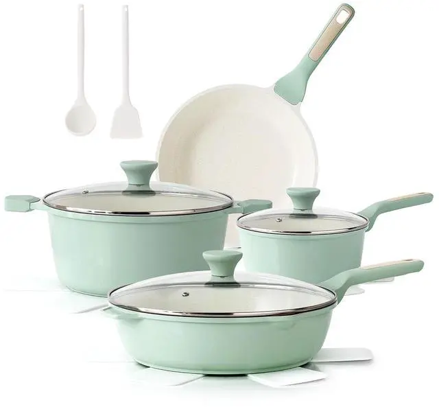 Main image of Nonstick Ceramic Cookware Set Large 13-Piece, Healthy Pots and Pans Set Dishwasher Safe, Non-toxic Kitchen Cooking Set with Stay-Cool Handles, Induction Compatible, PFAS Free, Green