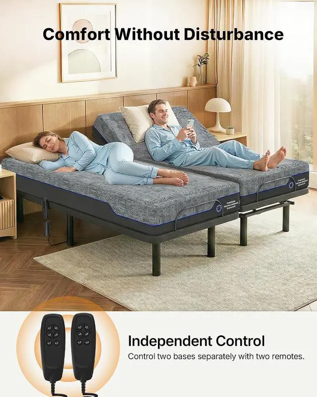 Alt view image 7 of 7 - AMADA HOMEFURNISHING Adjustable Bed Frame Split King, Independent Head and Foot Incline, Quiet Motor, 750 lbs Capacity, Adjustable Bed with Wired Remote Control, 4 Bed Height Options, Easy Assembly