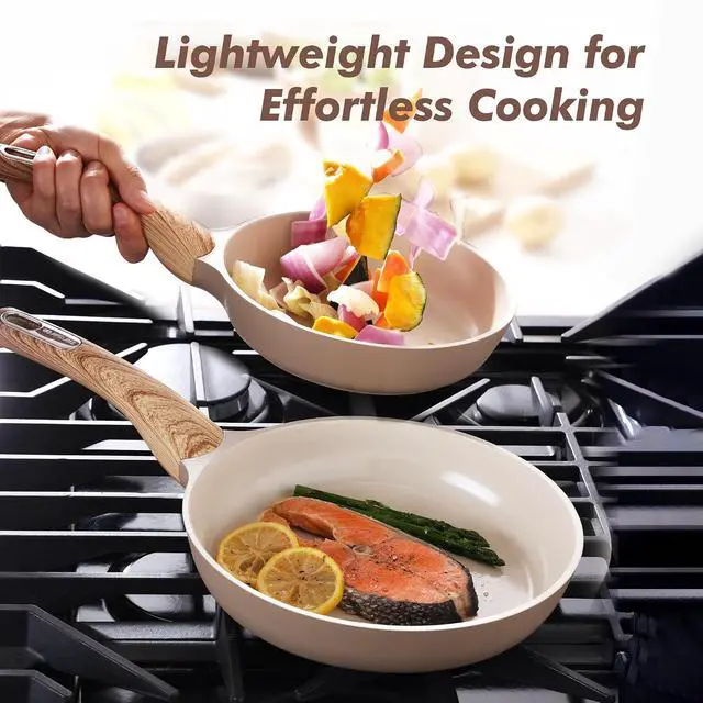 Alt view image 6 of 7 - Ceramic Nonstick Frying Pan Skillet with Lid 9.5Inch Non Stick Egg Pan Omelette Pans, Non-toxic Kitchen Cooking Chef's Pan, Free of Intentionally Added PFAS/PTFE/PFOA, Induction Compatible