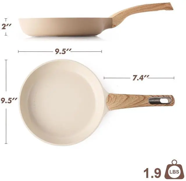 Alt view image 2 of 3 - Nonstick Frying Pan Skillet, Egg pan, Omelette Pan, Healthy Cookware Chef's Pan, PFOA Free, 9.5 Inch, Taupe