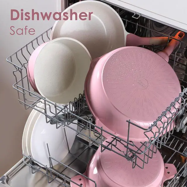 Alt view image 3 of 7 - Nonstick Ceramic Cookware Set Large 13-Piece, Healthy Pots and Pans Set Dishwasher Safe, Non-toxic Kitchen Cooking Set with Stay-Cool Handles, Induction Compatible, PFAS Free, Pink