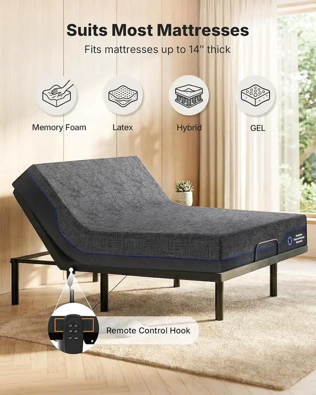 Alt view image 5 of 7 - AMADA HOMEFURNISHING Adjustable Bed Frame Twin XL, Independent Head and Foot Incline, Quiet Motor, Adjustable Bed with Stay-Put Wired Remote Control, 4 Bed Height Options, Easy Assembly