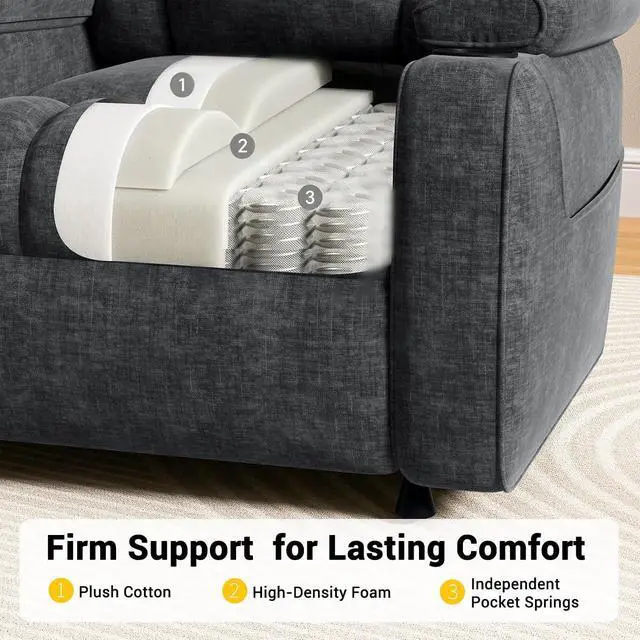 Alt view image 5 of 7 - Pipishell Power Recliner Chair for Adults, One-Touch Synchronized Reclining, Oeko-TEX Chenille Fabric Electric Recliner with Remote USB Ports, Cup Holder & Side Pockets, for Living Room & Bedroom