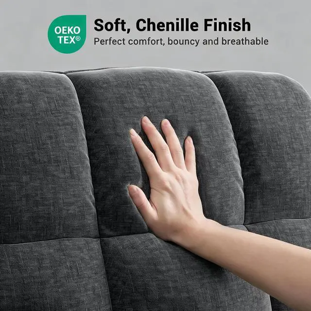 Alt view image 6 of 7 - Pipishell Power Recliner Chair for Adults, One-Touch Synchronized Reclining, Oeko-TEX Chenille Fabric Electric Recliner with Remote USB Ports, Cup Holder & Side Pockets, for Living Room & Bedroom
