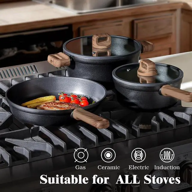 Alt view image 6 of 7 - 20Pcs Nonstick Pots and Pans Set, Black Non Stick Cookware Set, Healthy Kitchen Cooking Set, Induction Compatible, Dishwasher Safe, PFOA/PFOS Free