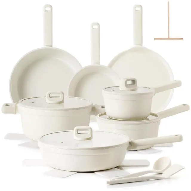 Main image of Ceramic Pots and Pans Set Nonstick, 20Pcs Ceramic Cookware Set Non Stick, Non-toxic Healthy Kitchen Cooking Set, Induction Compatible, Dishwasher Safe, PFAS/PTFE/PFOA Free, White