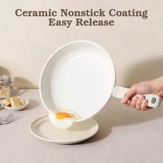 Alt view image 3 of 7 - Ceramic Pots and Pans Set Nonstick, 20Pcs Ceramic Cookware Set Non Stick, Non-toxic Healthy Kitchen Cooking Set, Induction Compatible, Dishwasher Safe, PFAS/PTFE/PFOA Free, White