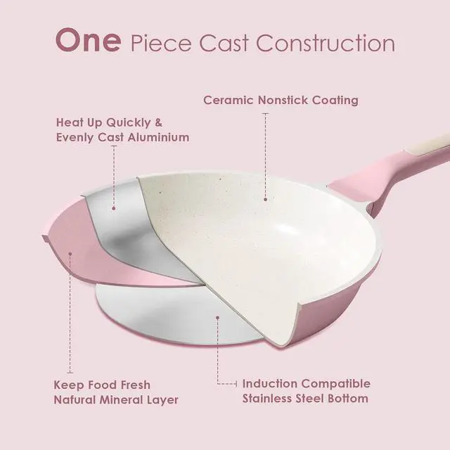 Alt view image 5 of 7 - Nonstick Ceramic Cookware Set Large 13-Piece, Healthy Pots and Pans Set Dishwasher Safe, Non-toxic Kitchen Cooking Set with Stay-Cool Handles, Induction Compatible, PFAS Free, Pink
