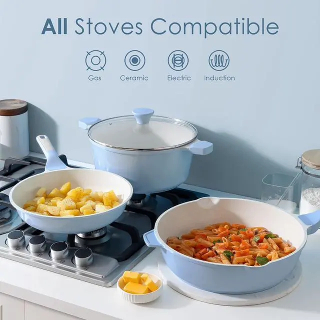 Alt view image 4 of 7 - Nonstick Ceramic Frying Pan 8-Inch, Healthy Non Toxic Skillet, Induction Compatible Omelet Pan with Heat Resistant Handle, PFAS-Free, Blue