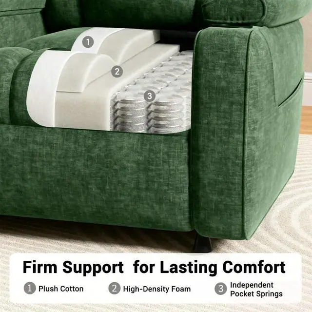 Alt view image 5 of 6 - Pipishell Power Recliner Chair for Adults, One-Touch Synchronized Reclining, Oeko-TEX Chenille Fabric Electric Recliner with USB Ports, Cup Holder & Side Pockets, for Living Room & Bedroom