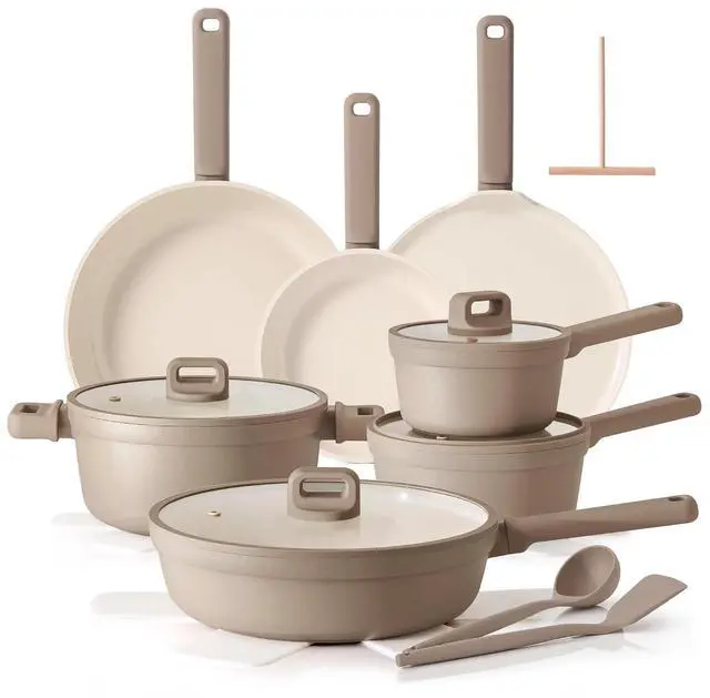 Main image of Ceramic Pots and Pans Set Nonstick, 20Pcs Cookware Set Non Stick, Non-toxic Healthy Kitchen Cooking Set, Induction Compatible, Dishwasher Safe, PFAS/PTFE/PFOA Free, Taupe