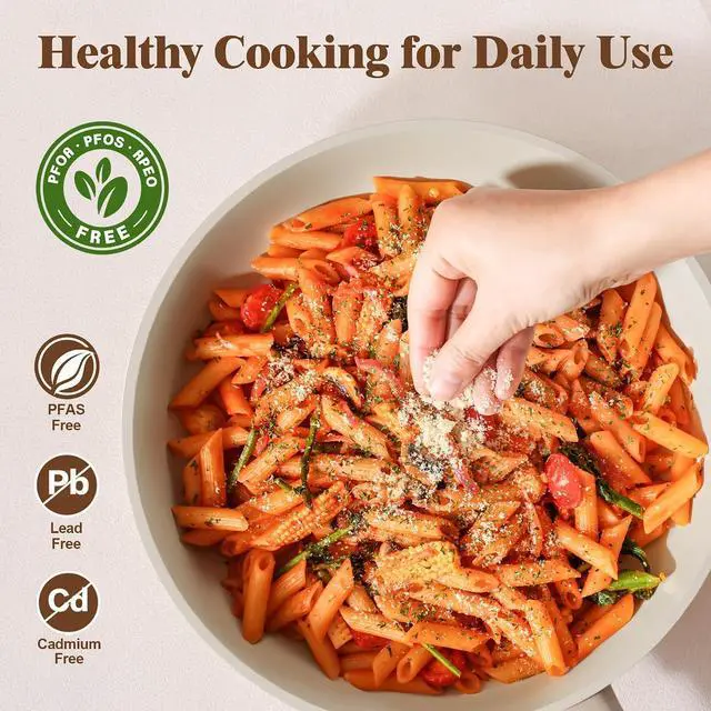 Alt view image 4 of 7 - Ceramic Pots and Pans Set Nonstick, 20Pcs Cookware Set Non Stick, Non-toxic Healthy Kitchen Cooking Set, Induction Compatible, Dishwasher Safe, PFAS/PTFE/PFOA Free, Taupe