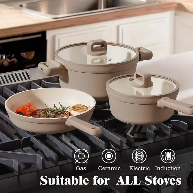 Alt view image 7 of 7 - Ceramic Pots and Pans Set Nonstick, 20Pcs Cookware Set Non Stick, Non-toxic Healthy Kitchen Cooking Set, Induction Compatible, Dishwasher Safe, PFAS/PTFE/PFOA Free, Taupe