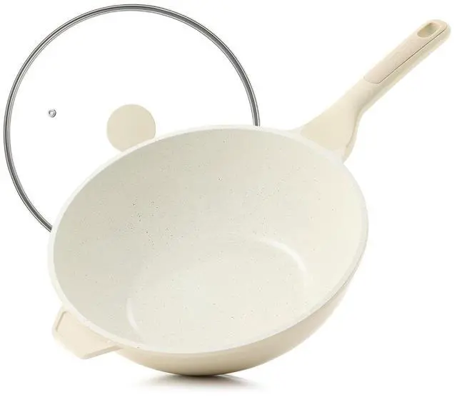 Main image of Ceramic Nonstick Wok with Lid, 11 Inch Non Toxic Stir-fry Pan Induction Cookware, Deep Frying Pan Skillet with Stay-Cool Handles, PFAS/PTFE/PFOA Free