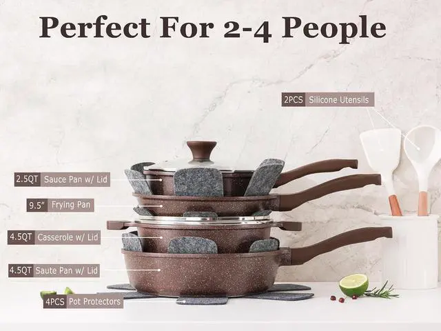 Alt view image 2 of 7 - Nonstick Cookware Set 13-Piece, Healthy Pots and Pans Set Kitchen Cooking Set with Stay-Cool Handles, Silicone Utensils and Pot Protectors, PFOA Free