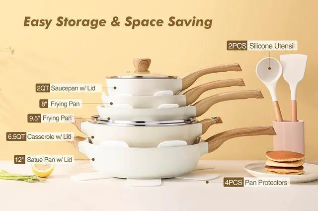 Alt view image 3 of 7 - Ceramic Cookware Sets, Pots and Pans Set Non stick, 14 Piece Induction Cookware, Non toxic Healthy Non Stick Kitchen Cooking Set, with Frying Pans Set, PFAS PTFE PFOA PFOS Free