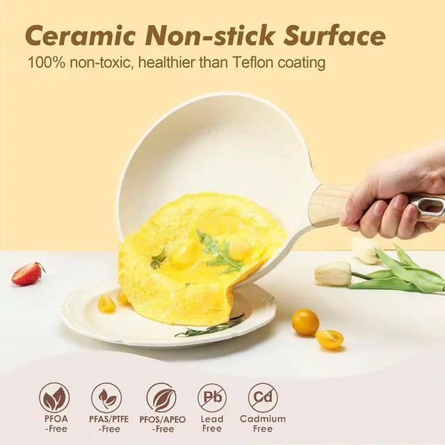Alt view image 2 of 7 - Ceramic Cookware Sets, Pots and Pans Set Nonstick, 20-Piece Induction Cookware, Non-toxic Healthy Non Stick Kitchen Cooking Set with Stay-Cool Handles, PFAS PTFE PFOA PFOS Free