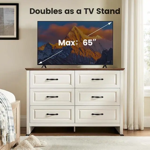 Alt view image 7 of 7 - Amada Farmhouse 6 Drawer Dresser for Bedroom, 47.2 Inch Wide Wood Dresser with Natural Texture, Large Drawers, Rustic Farmhouse Chest of Drawers for Bedroom, Living Room, Hallway, Brown & White