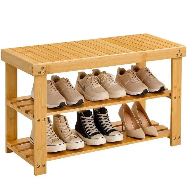 Main image of AMADA HOMEFURNISHING Shoe Rack Bench Bamboo 27.56 x 11.02 x 17.72 inch AMSRB27N-US
