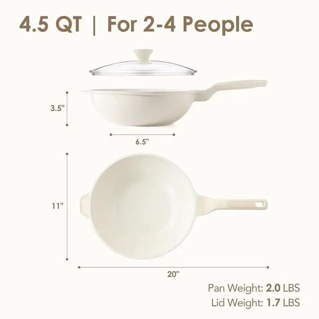 Alt view image 3 of 7 - Ceramic Nonstick Wok with Lid, 11 Inch Non Toxic Stir-fry Pan Induction Cookware, Deep Frying Pan Skillet with Stay-Cool Handles, PFAS/PTFE/PFOA Free