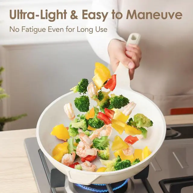 Alt view image 5 of 7 - Ceramic Nonstick Wok with Lid, 11 Inch Non Toxic Stir-fry Pan Induction Cookware, Deep Frying Pan Skillet with Stay-Cool Handles, PFAS/PTFE/PFOA Free