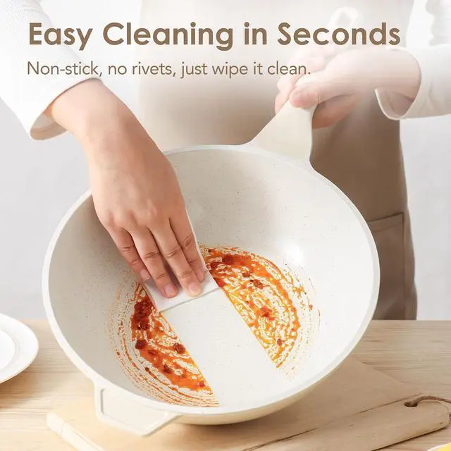 Alt view image 6 of 7 - Ceramic Nonstick Wok with Lid, 11 Inch Non Toxic Stir-fry Pan Induction Cookware, Deep Frying Pan Skillet with Stay-Cool Handles, PFAS/PTFE/PFOA Free