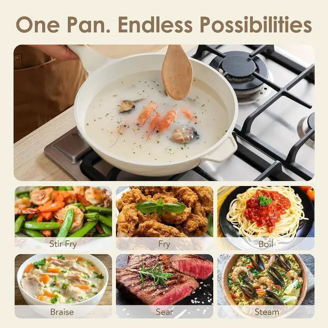 Alt view image 7 of 7 - Ceramic Nonstick Wok with Lid, 11 Inch Non Toxic Stir-fry Pan Induction Cookware, Deep Frying Pan Skillet with Stay-Cool Handles, PFAS/PTFE/PFOA Free