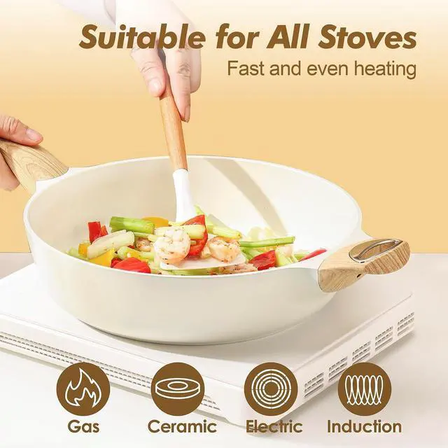 Alt view image 5 of 7 - Ceramic Cookware Sets, Pots and Pans Set Nonstick, 20-Piece Induction Cookware, Non-toxic Healthy Non Stick Kitchen Cooking Set with Stay-Cool Handles, PFAS PTFE PFOA PFOS Free